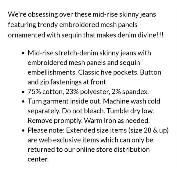 Venus NEW TAGS Embellished Mid Rise Skinny Jeans Size 24 Womens Plus - Picture 12 of 12